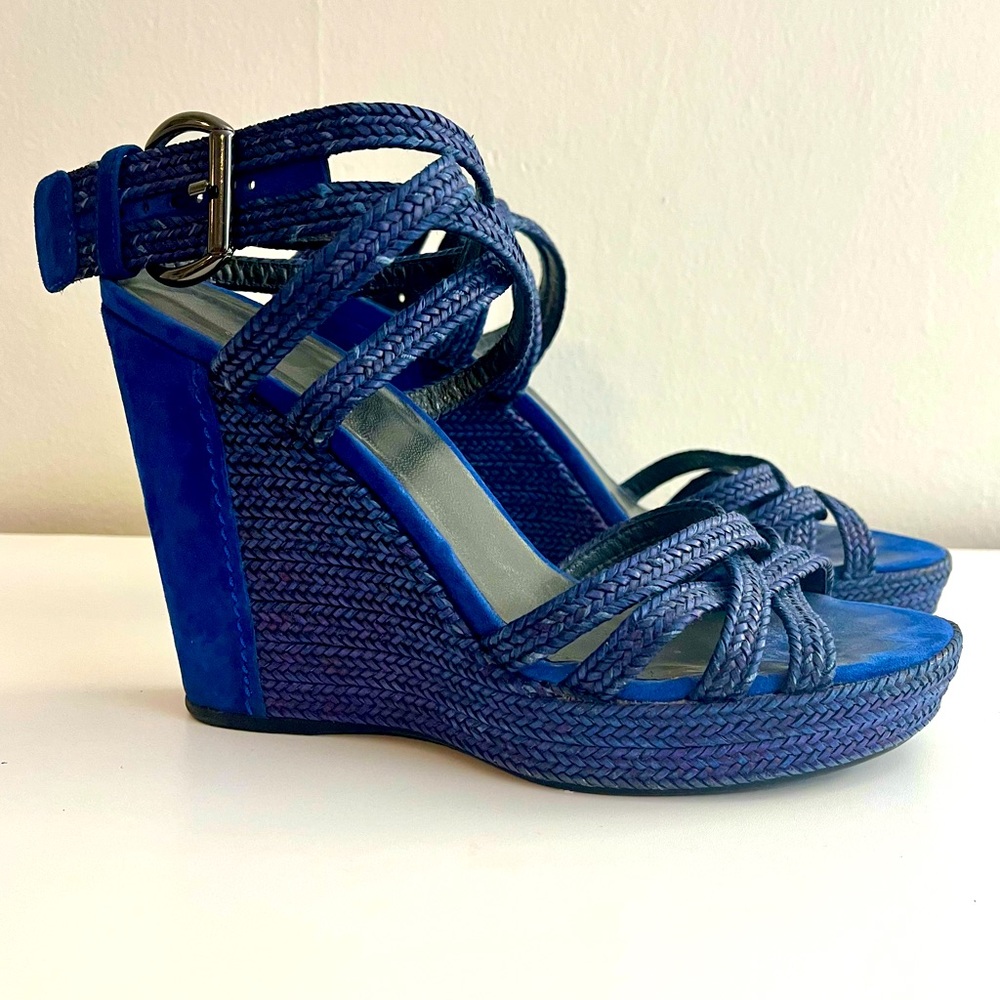 Stuart Weitzman Blue Suede Espadrille Wedges Size 8.5